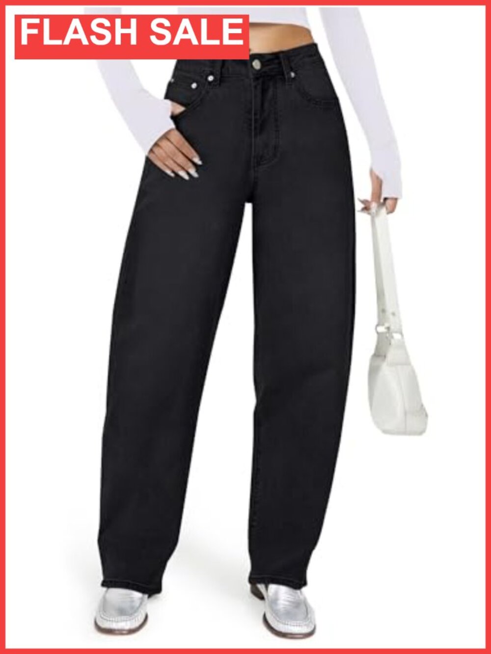 High Waisted Barrel Wide Straight Leg Boyfriend Mom Jeans Stretch Denim